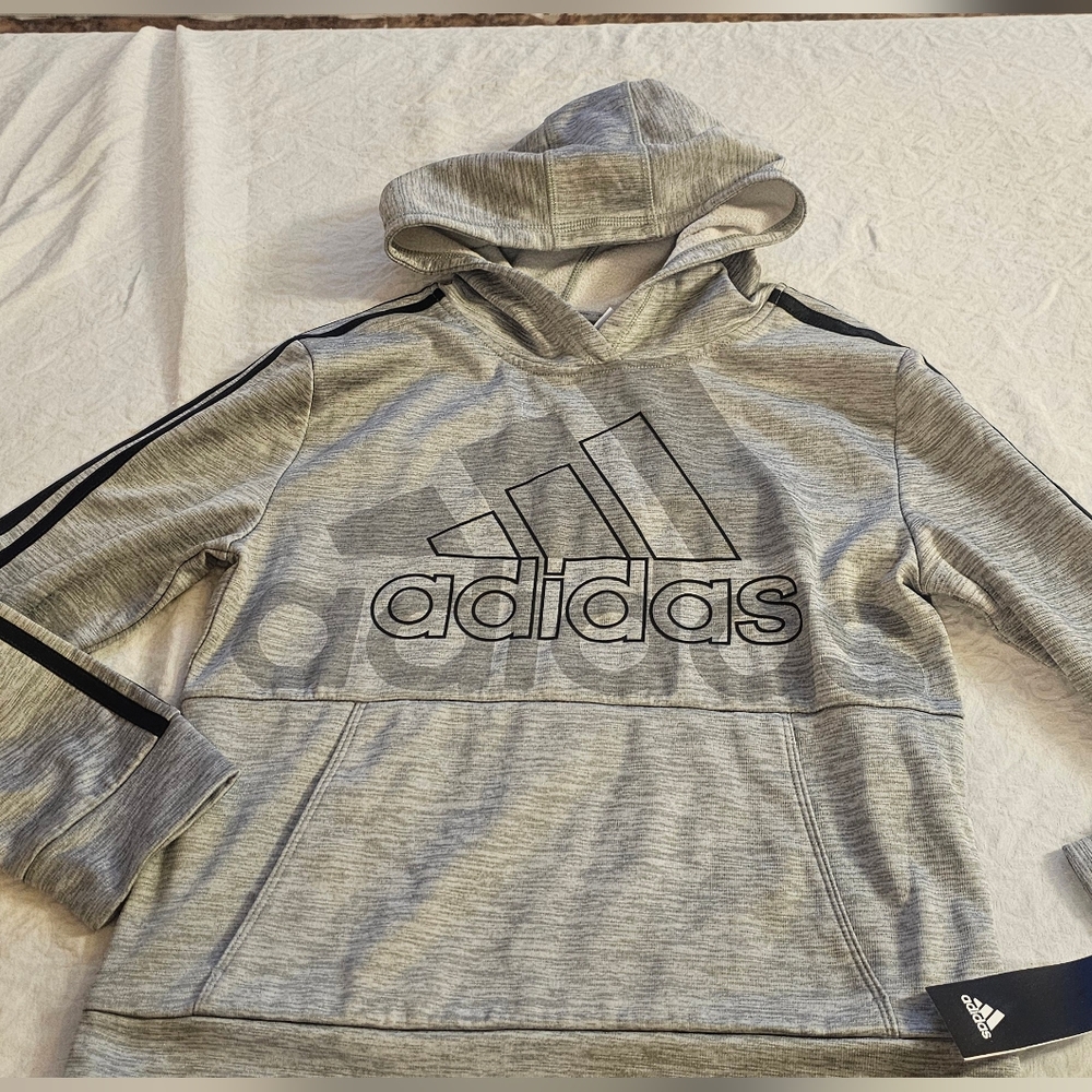 Adidas boys hoodie Size  M (10-12) Pullover Grey Three Stripes NWT